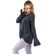 Load image into Gallery viewer, Round Collar Long Bell Sleeve Solid Color Asymmetric Loose Women T-shirt