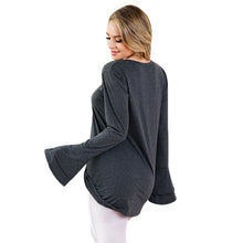 Load image into Gallery viewer, Round Collar Long Bell Sleeve Solid Color Asymmetric Loose Women T-shirt