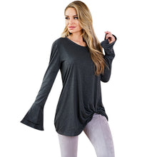 Load image into Gallery viewer, Round Collar Long Bell Sleeve Solid Color Asymmetric Loose Women T-shirt